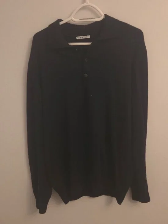FB Class Black Long Sleeve Polo Sweater Men’s | Italian Made - Picture 2 of 7